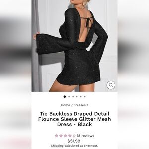 **NWT**‎ RETAIL $52 Tie Backless Draped Detail Flounce Sleeve Glitter Mesh Dress